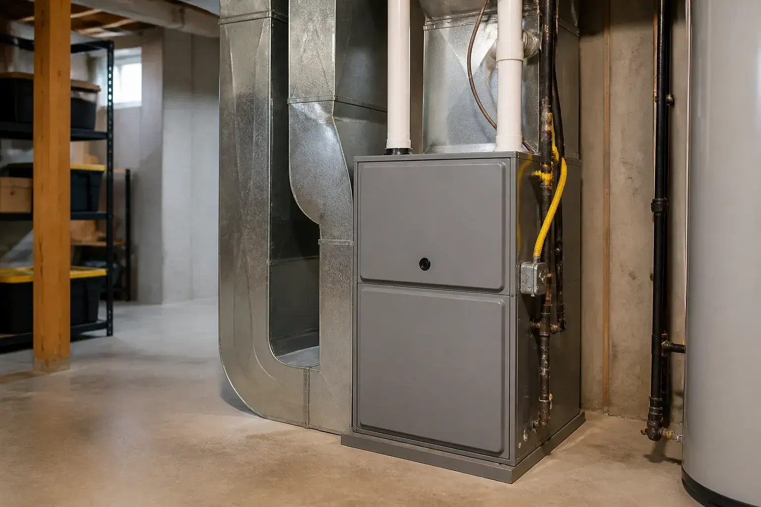 Repaired furnace in a clean basement